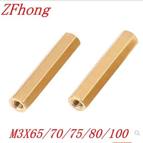 20pcs M3*65/70/75/80/100 Hex Brass Standoff spacer Female to Spacing Screws Double pass Hex Long Nuts