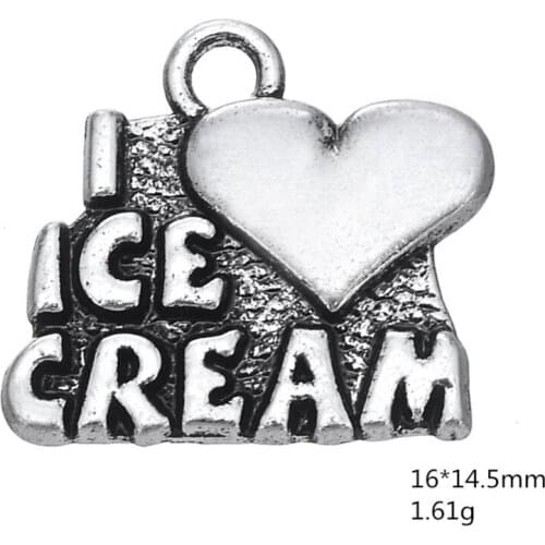 2021 NEW Tibetan Silver Plated Word Charms I Love Ice Cream Heart Charms Pendants for diy Bracelet