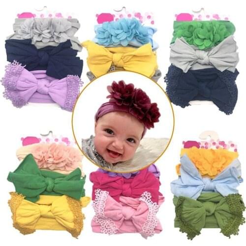 3 Pcs/Set Cute Rabbit Ear Baby Girl Headband Flower Printed Bows Kids Elastic Headbands Hairbands For Girls Hair Accessories