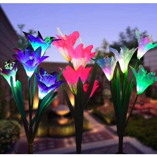 3pcs/lot Solar Powered Lights with 12 Lily Flower RGB LED Outdoor Solar Landscape Lighting Light for Garden Mothers Day