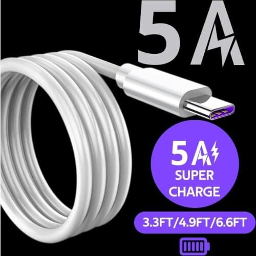5A USB Cable Type C White For Samsung Xiaomi Huawei Charge Cable USB C Quick Charger For Huawei P40 Android USB-C Phone Cord