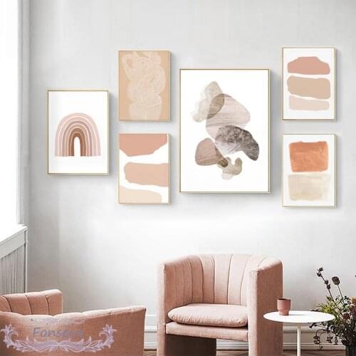 Abstract Bohemia Geometric Block Poster Rainbow Canvas Painting Boho Beige Wall Art Pictures Modern Home Decoration