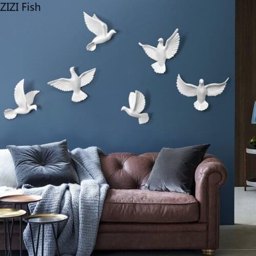 White Three-dimensional Bird Wall Decoration Living Room Porch Sofa Background Wall Pendant Pigeon Wall Hanging Mural Home Decor