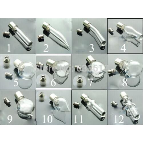 Free ship! 300pcs/lot screw cap mixed Miniature Wishing Bottle Glass clear Perfume essential oil charm vial pendant