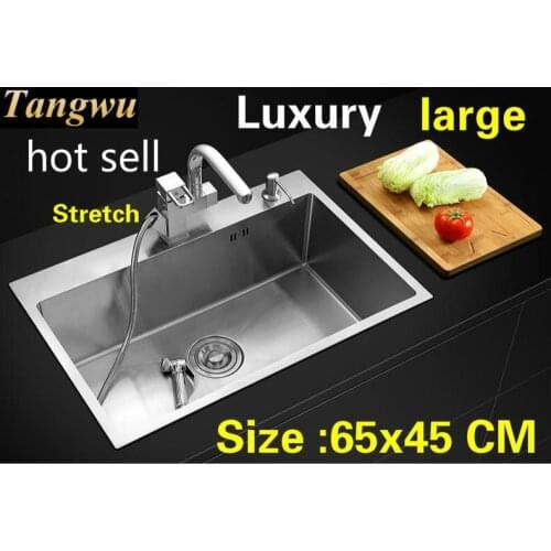 Free shipping Apartment luxurious kitchen manual sink single trough do the dishes 304 stainless steel hot sell 65x45 CM