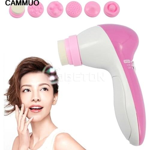 CAMMUO 6 in1 Multifunction Electric Face Facial Cleansing Brush Spa Skin Care Massage Dynamic Face Massager Cleansing Instrument
