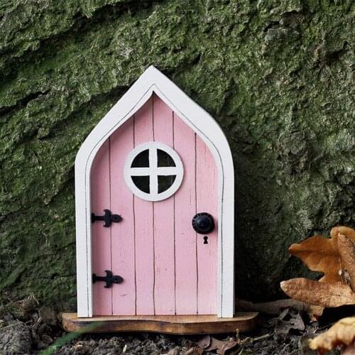 Wooden Miniature Fairy Gate Dwarf Window Door Art Sculpture Decoration Accessories for Tree Gnome Courtyard Sculpture
