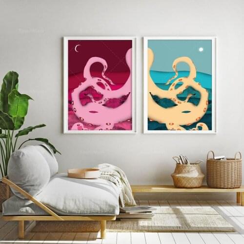 Octopus Nursery Art, Ocean Life Wall Art Set, Multi color Octopus Diptych, Kids room Sea Prints, Scandinavian Wall Art, Under th