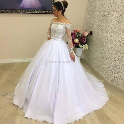 Elegant Organza Wedding Dresses with Long Sleeves Exquisite Lace Appliques A Line Buttons Back Bridal Gowns for Weddings