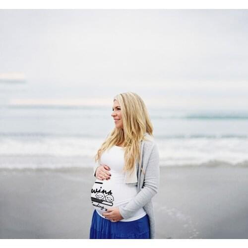 Its Twins Pregnancy T-Shirt Tops Maternity Clothing Plus-Size Short Sleeve Pregnant T-Shirts Cartoon Print Anouncement Tee