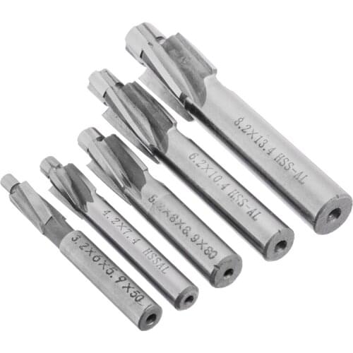Hot Sale 5Pcs HSS Counterbore End Mill M3-M8 Pilot Slotting Tool Milling Cutter Countersink End Mills