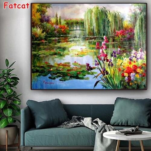 Claude Monet Colorful Water Lily Diy Diamond painting mosaic Diamond picture Full Square round 5d diamond Embroidery sale PP591