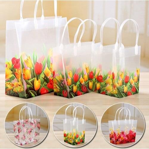 Valentines Day Fresh Flowers Packaging Bag Clothing Shopping Plastic Bag With Handle Matte pp Translucent Tote Bag