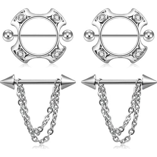 Nipplerings Piercing Women Nipple Rings Surgical Steel CZ Chain Circle Tongue Piercing Barbell Body Jewelry 14G 16G