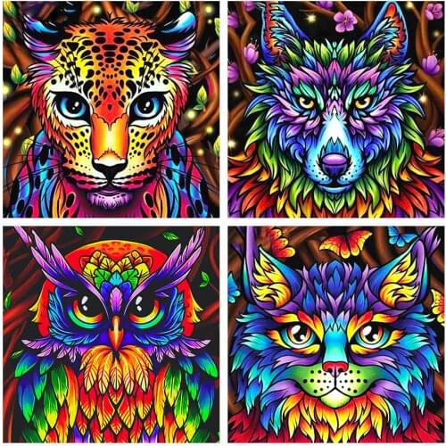 Colorful Animals Diamond Painting Round Full Drill Nouveaute DIY Mosaic Embroidery 5D Cross Stitch Leopard Wolf Owl Cat Pattern