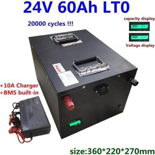GTK LTO 24V 60Ah Lithium titanate battery pack 20000 cycles with 10S BMS for fishing boat electric bike solar system+5A Charger