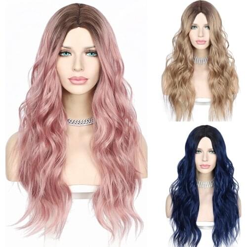 Lvcheryl Colored Machine Made Synthetic Wig Simulated Scalp Rose Red Wavy Wigs Hair High Temperature Daily Cosplay Party Gift