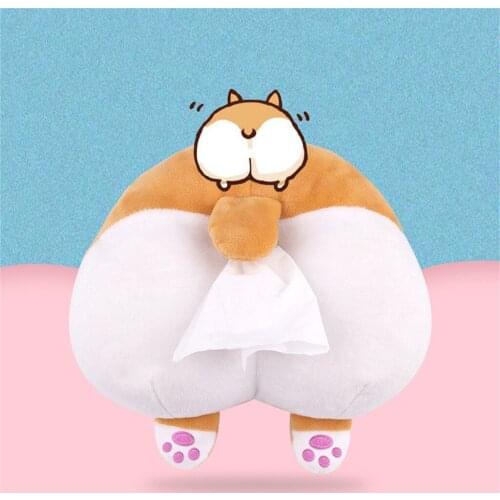 Cartoon Car Tissue Holder Seat Back-mounted Tray Cat Corgi Butt Tissue Dispenser funny Creative plush toys kids Educational toys