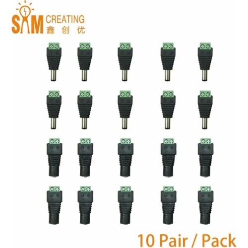 20PCS/10Pairs Male+Female 2.1x5.5MM DC Power Jack Plug Adapter Connector for CCTV