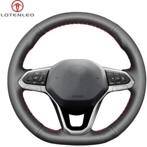 LQTENLEO Black Genuine Leather Hand-stitched Car Steering Wheel Cover For Volkswagen VW Golf 8 2020 Atlas 2020-2021