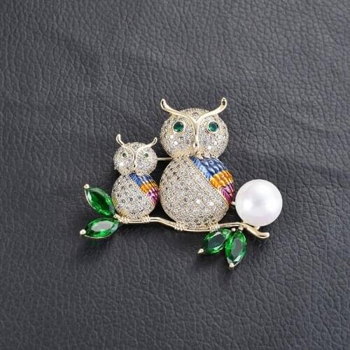 New Creative Rhinestone Cute Owl Animal Brooch Pin Parent-child Nighthawk Brooches for Women Accessories Jewelry Broche