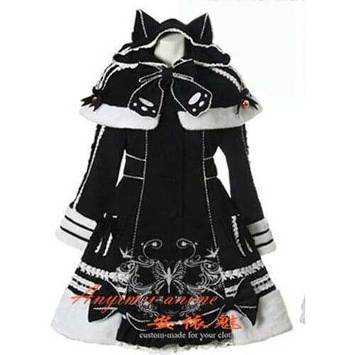 Gothic Lolita Punk Wool Black Coat Cape Cosplay Costume Tailor-made[CK900]