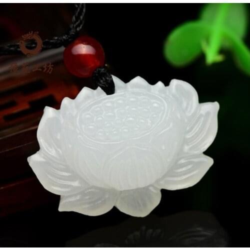 Drop verschiffen XinJiang Weißer Jade Anhänger Halskette Jade Lotus Blume Glück Amulett Halskette Mit Kette Für Männer Frauen