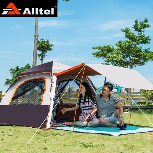 ALLTEL new arrival 2-3-4 persons automatic rain proof, family driving, outdoor double layer camping tent with lengthened awning