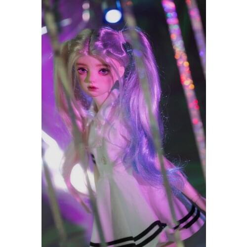 BJD doll wig is suitable for 1-4size MSD super soft blue powder two-color wig double ponytail doll accessories