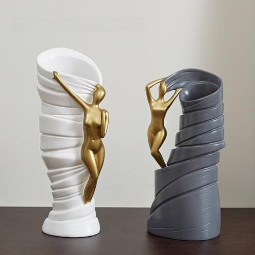Resin Flower Vase Desktop Shelf Naked Figurine Container Ornaments Kitchen Office Statue Crafts Decoration Sculpture