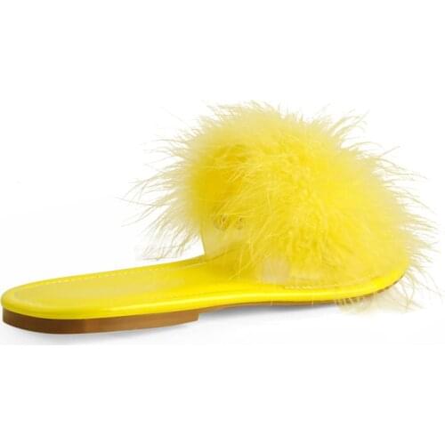 Richealnana Summer Slip-on Women Patent Leather Bottom Flats Shoes Round Toe Yellow Artificial Fur Fashion Comfortable Big Size