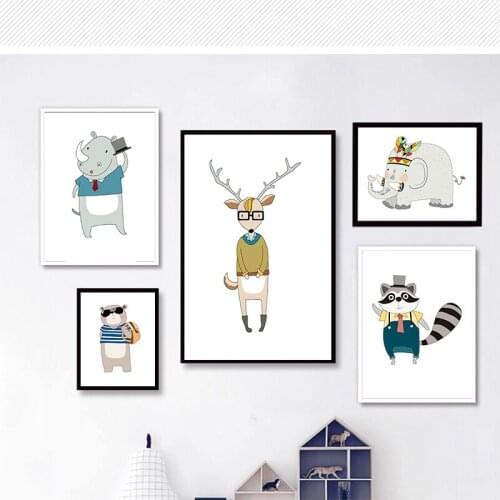 Rhinoceros Elephant Fox Zebra Animal Wall Art Canvas Nordic Posters Nursery Prints Cartoon Paintings Modern Baby Room Decor