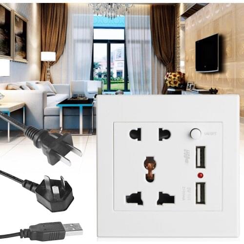2.1A Dual USB Wall Socket Charger AC/DC Power Adapter Plug Outlet Panel w/Switch