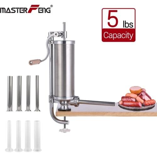5 lbs / 2.5kg Manual Sausage Stuffer Stainless Steel Sausage Filling Machine Salami Meat Tool Sausage Syringe Maker