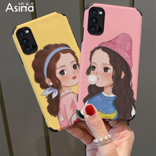 ASINA Imitation Lambskin Case For OPPO Reno 2 3 4 5 Pro Cute Cartoon Silicone Cover Bumper For Realme X7 Find X3 X2 Pro Fundas