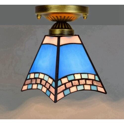 European Style 6-Inch 15cm Tiffany Colored Glass Corridor Balcony Small Ceiling Lamp Mediterranean Dovetail Lamp