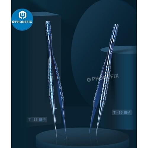 T1-11/T1-15 Titanium Alloy Tweezers Ultra-precision Fingerprint Tweezers Curved Pointed Tip Forceps Phone PCB Motherboard Repair