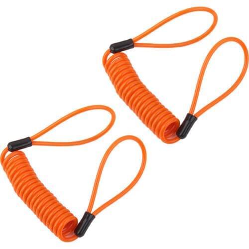 2x Safety Lanyard Spring Coil Wire Rope Disc Brake Lock Reminder Cable Stretch to 1.2m Orange
