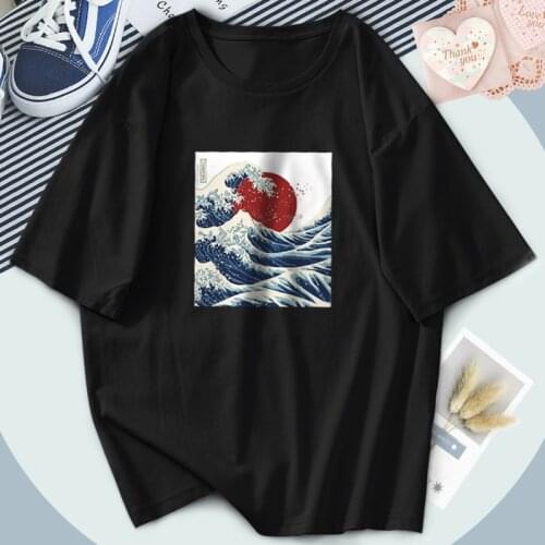 Streetwear Sun And Waves T-shirts Women Short Sleeve Fashion Plus Size T shirts White Vintage Cosplay Tops Tees Female Camiaetas