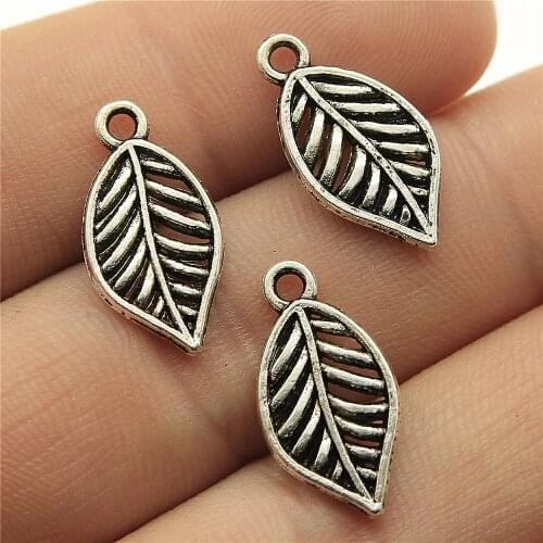 WYSIWYG 10pcs 20x10mm Small Leaf Charms Tibetan Leaf Charms Vintage Antique Silver Color Leaf Charm