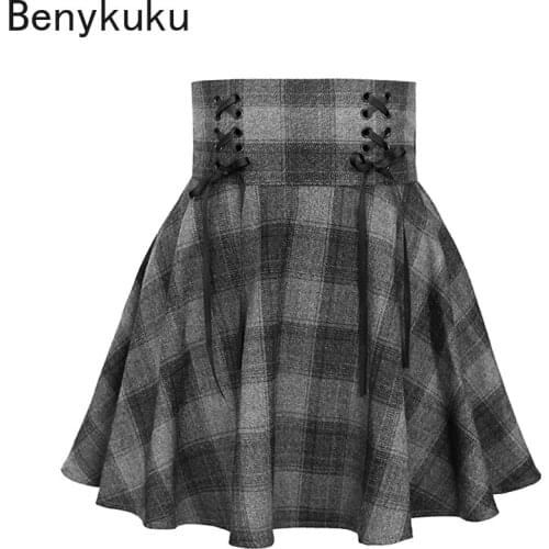Spring Autumn Gray Plaid Gothic Skirts High Waist Shorts Womens Pleated Skirt Short Punk GirlS Skirt Short A-Line Mini Skirt