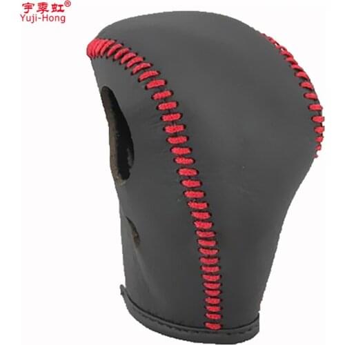 Yuji-Hong Car Gear Covers Case for Mazda 2 2007-2012 Automatic Shift Collars Genuine Leather Hand-stitched Black / Red lines