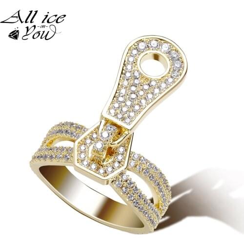 2021 New Top Iced Out Luxury Cubic Zirconia Ring Zipper Round Hip Hop Fashion Jewelry wedding eternity Women Ring For Gift