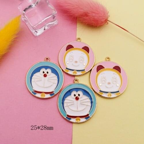 10pcs Cartoon Bell Cat Enamel Alloy Charms Round Shaped Pendants For DIY Earring Keychain Finding Jewelry Accessories Handmade