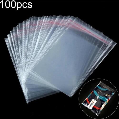 100Pcs Food storage bags Transparent Self Adhesive Sealed Plastic Bags Jewelry Gift Package Pouch