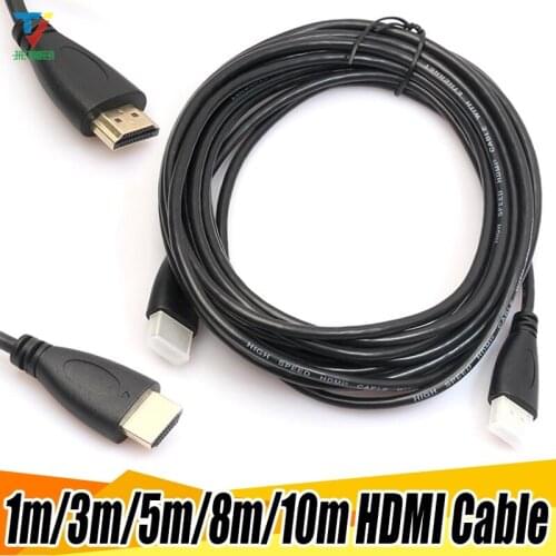 100pcs High speed 0.5m 1M 2M 3M 5M 8m 10M long Gold black HDMI TO HDMI Plug Male Male HDMI Cable 1.4 Version 1080p 3D TABLETS
