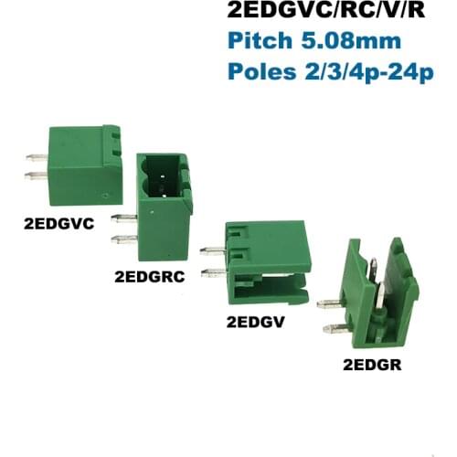 20Pcs Pluggable PCB Screw Terminal Block Connector Pitch 5.08mm 2/3/4/5/6/7/8/9/10Pin Female 2EDGVC/RC/V/R Plug-in Morsettiera