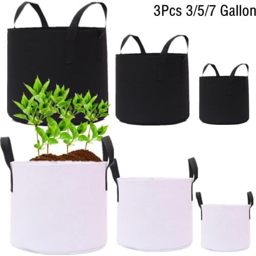 3Pcs/Set 3/5/7 Gallon Felt Grow Bags Garden Fabric Vegetable Flower Nursery Pot with Handle Home Supplies