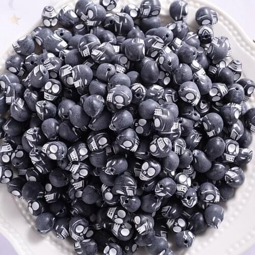 30-150Pcs Acrylic Beads Black Skull Shape Loose Beads for Handmade Jewelry Making Halloween Diy Bracelet Crafts Accessories