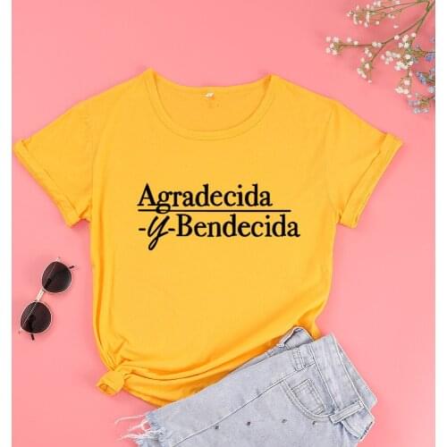 Agradecida Bendecida Funny Letter Women Tshirt Casual Short Sleeve Top Tees 100% Cotton Round Neck Fashion Harajuku Girl Clothes